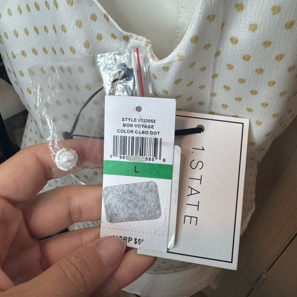 NWT 1.State Womens Bon Voyage Satin Polka Dot Blouse White Size L - Picture 5 of 7